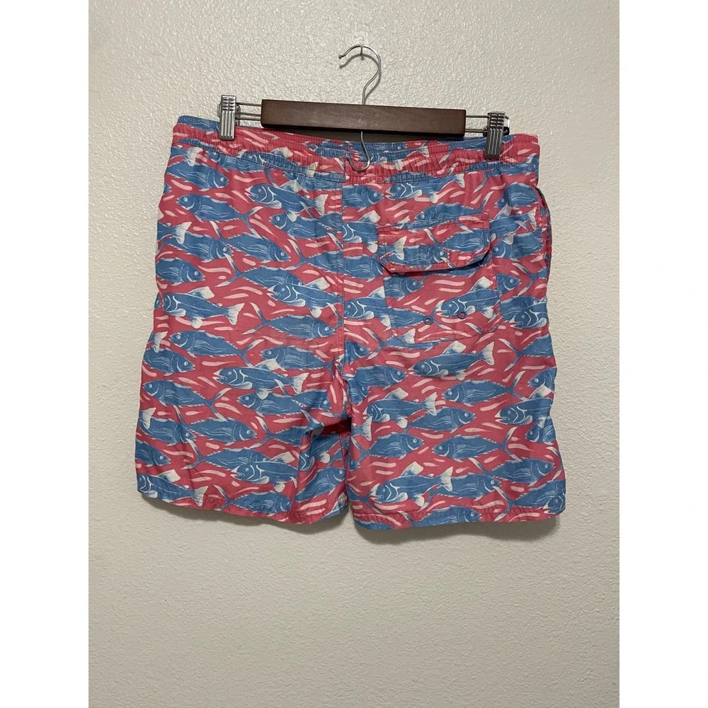 Vineyard Vines Swim Trunks Boys L (16) Pink Blue Fish Print Excellent Nautical
